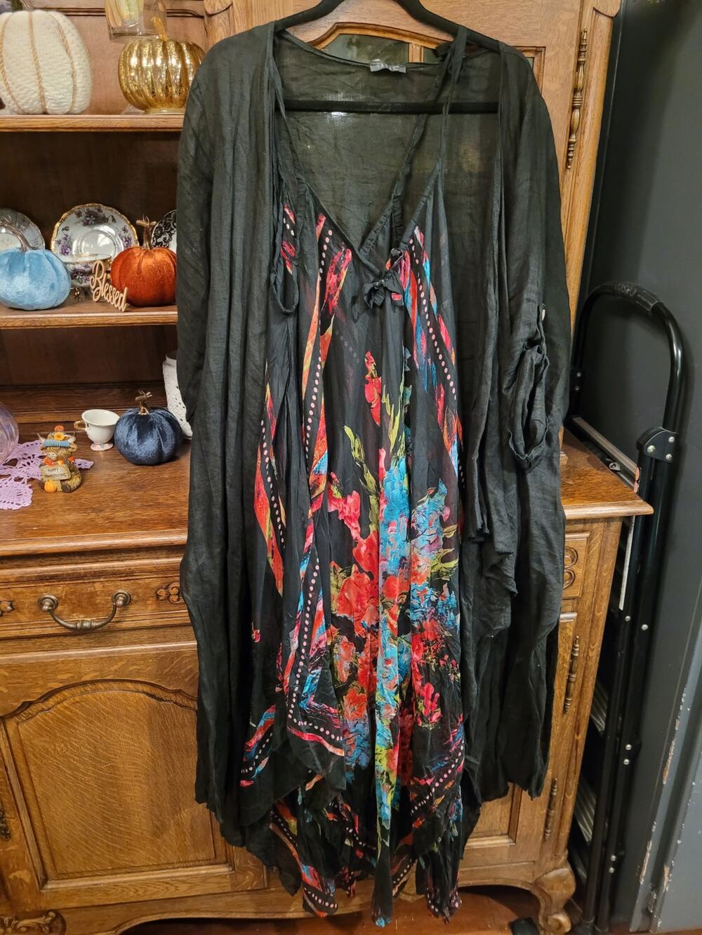 SAGA Italy Black Cover-Up + Unlabeled Floral Print Maxi Dress Set